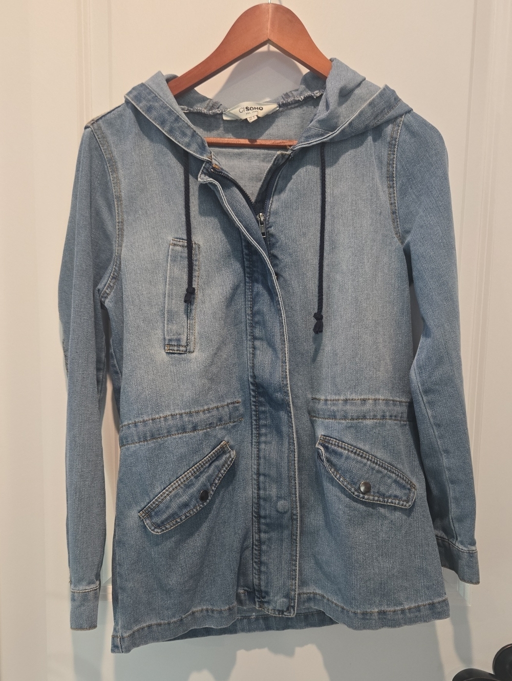Sono Light Blue Denim Hooded Jean Jacket